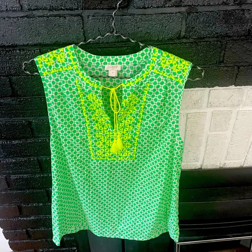 J. Crew Green and Yellow Patterned Blouse